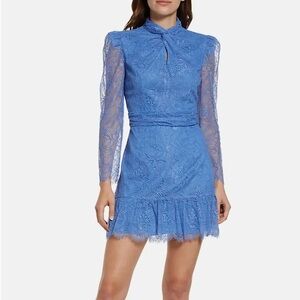 SAYLOR Jayme Lace Mini Long Sleeve Dress In Cornflower Blue Periwinkle Size S